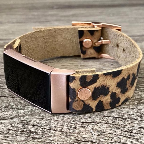 Fitbit Charge 3 Tracker Leopard Print Leather Band - Picture 2 of 7